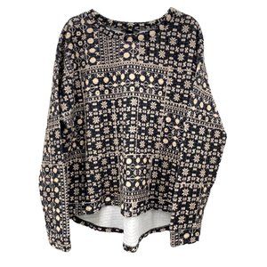 H&M Black Snowflake Quilted High‎ Low Sweater Sz M Winter Fall Christmas